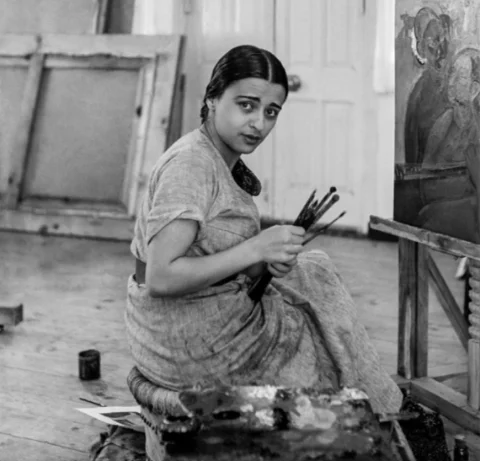 Amrita Sher-Gil in her studio
